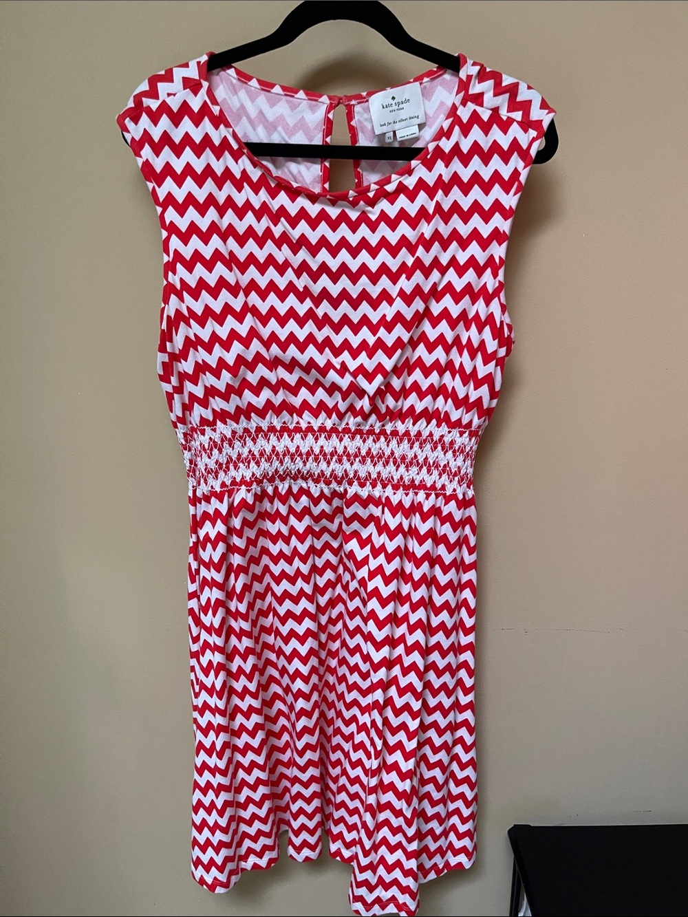 🔥KATE SPADE 100% Cotton Lenora Red Chevron Smocked Waist Dress - XL